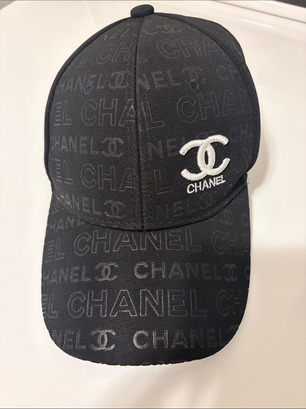 CHANEL Black Baseball Cap with White CC Logo